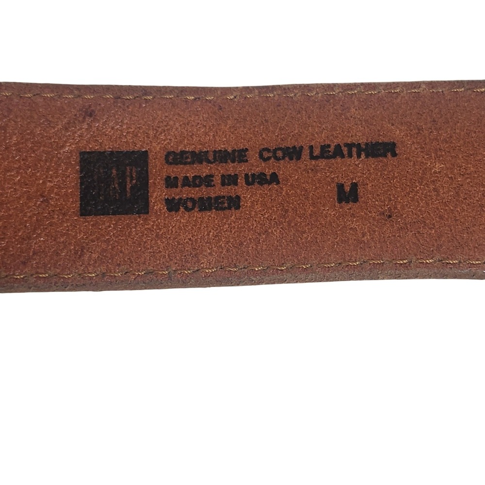 Vtg 80s GAP Belt Womens M Cowhide Leather Warm Tan Made USA Oval Brass Buckle - Picture 6 of 10